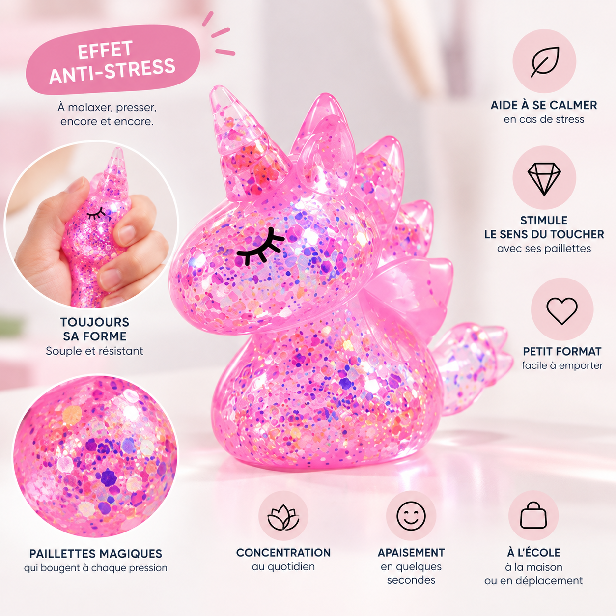 Licorne glitter anti stress