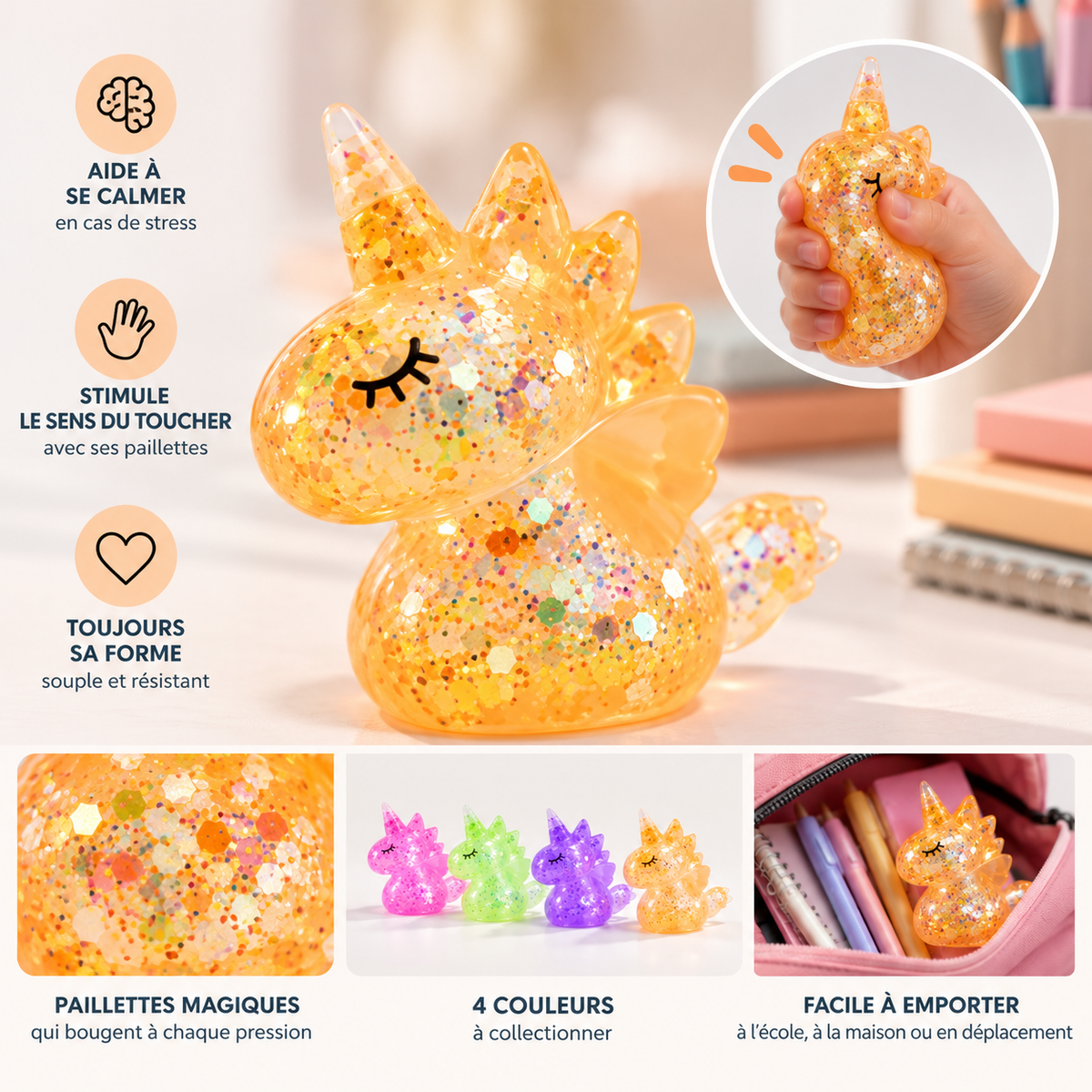Licorne glitter anti stress