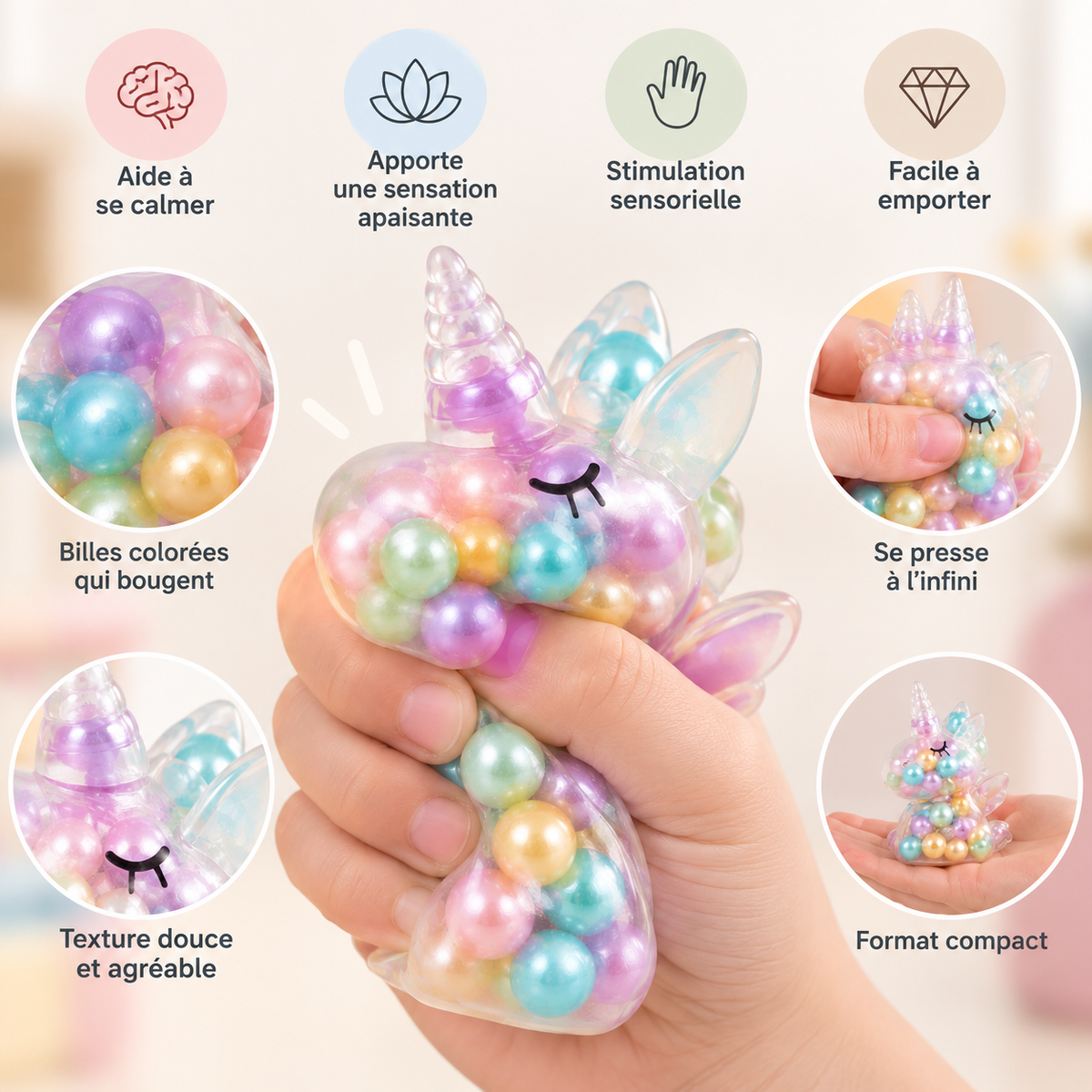 Licorne anti stress ASMR à perles – vue 5