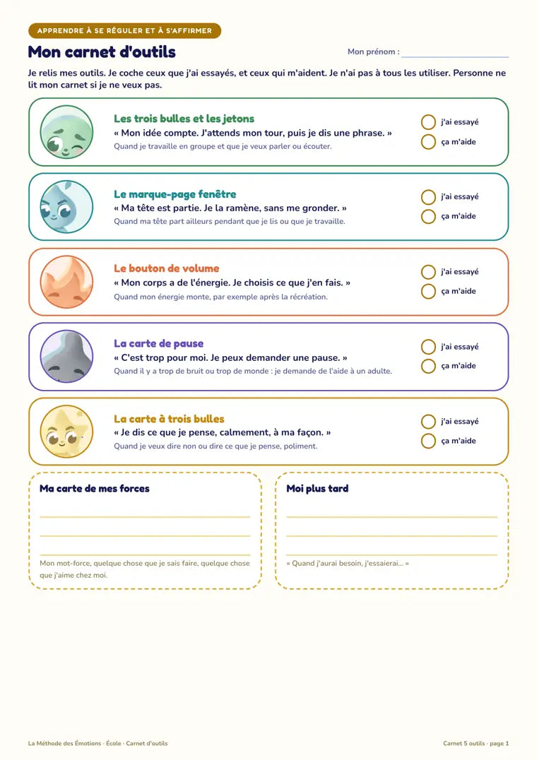 Le carnet des 5 outils du Parcours 2, à imprimer pour chaque élève