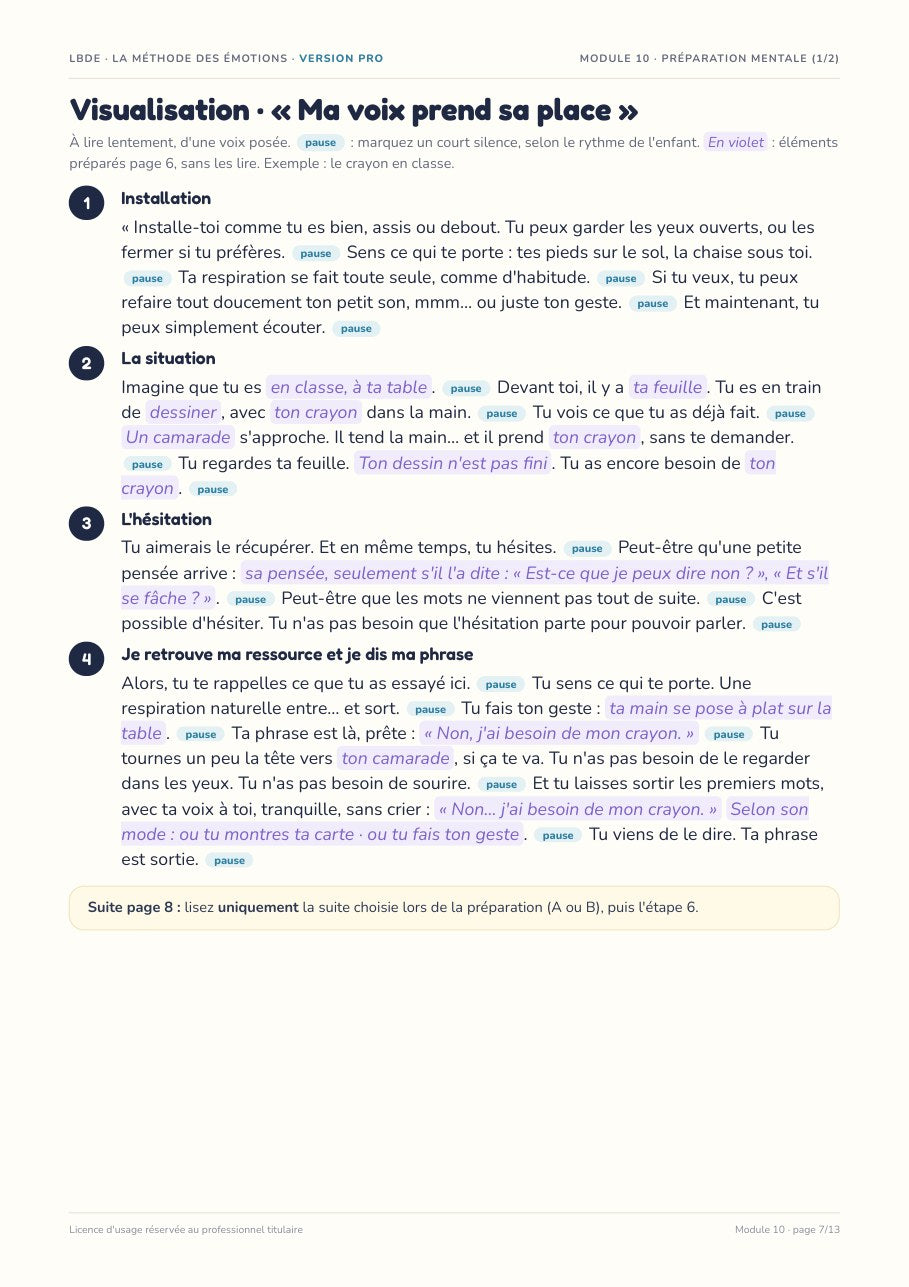 Extrait : visualisation entièrement rédigée, passages personnalisables en violet